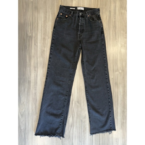 Mango Sz 4 Kaia Straight Wide Leg Jeans Black - Picture 1 of 9
